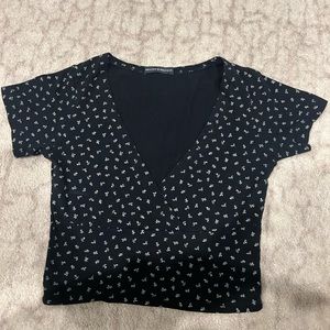 Navy blue brandy melville crop tee v neck